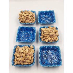 Resim Turkuaz Kare Seramik Çerezlik – 6’lı Set | El Yapımı, Gıda Dostu Sosluk & Sunumluk 