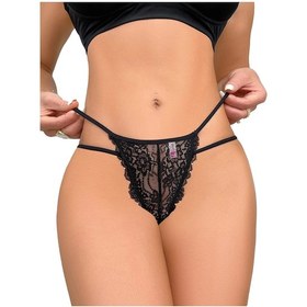 Resim Liona Siyah Dantelli Yanları İpli Kadın Tanga Külot 