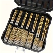 Resim 50 adet/100 adet/200 adet Titanyum Kaplı Yüksek Hızlı Çelik Matkap Uçları - Yüksek Kaliteli 135° Bölünmüş Nokta, Kendin Yap (DIY) El İşleri, Mobilya Yapımı, Oyma ve Takı Yapımı için Uygun, Boyutlar 1/25" ile 1/8", Metal Silindirik 