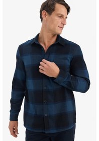 Resim Defacto Regular Fit Polo Yaka Kareli Flanel Uzun Kollu Gömlek E8242ax25aunv64 Lacivert-nv64 