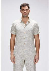 Resim Merle Beyaz Kısa Kollu Baskılı Erkek Gömlek Beyaz 