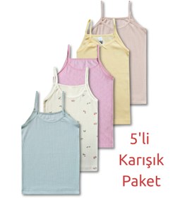 Resim Panfilia Kız Çocuk İnce Askılı Atlet Sürpriz / Karışık 5'li Paket / 2-11 Yaş / Fanila / İç Çamaşır 