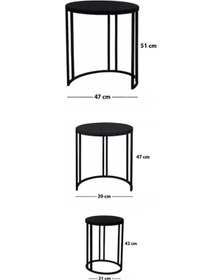 Resim Lenka Zigon Sehpa Takımı Yuvarlak 3'lü Gold Metal - Siyah Aynalı Temperli Kırılmaz Cam Sedaş-lenka Siyah 