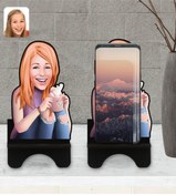 Resim Bk Gift Kişiye Özel Kadın Karikatürlü Ahşap Biblo Telefon Standı-103 