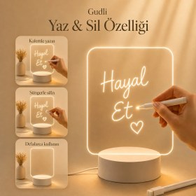 Resim Gudli LED Işıklı Yazı Çizim Panosu Usb’li, Silinebilir, Dekoratif Gece Lambası 