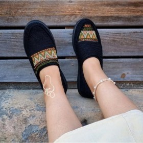 Resim El Örgüsü Nakışlı Siyah Kadın Espadril 