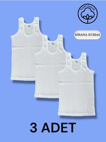 Resim Erdenay Tekstil Yüksek Kalite Erkek Çocuk Pamuk Ribana Atlet Oval Yaka 3'lü Paket Beyaz 