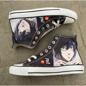 Resim Köstebek Gri - Anime Death Note Face And L Uzun Kanvas Ayakkabı 