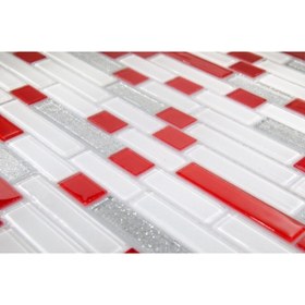 Resim maycollection Kırmızı Beyaz Gümüş Simli 4 Mm Kristal Cam Mozaik (1 M2) 1 Kutu = 1 M2 Fiyatıdır 
