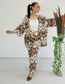 Resim 6 butik altı üstü butik Tam Bel Boru Paça Desenli Kimono Takımı 