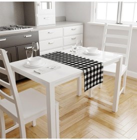 Resim Siyah-beyaz Kare Runner 140x45cm Ince Keten, Uluslararası Yıkama Ve Solmama Sertifikası Çok Renkli 