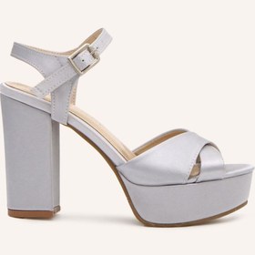 Resim Marcatelli Gümüş Saten Lindon Platform Topuklu Sandalet 