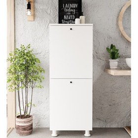 Resim Chancolye Beyaz 2 Kapaklı Çamaşır Sepetli Banyo Dolabı 