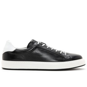 Resim Erkek Siyah Büyük Beden Deri Sneaker 