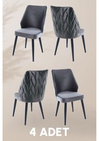 Resim Puffy Sandalye - Babyface Gri- Metal Siyah Ayak 4 Adet - Salon Sandalyesi / Mutfak Sandalyesi Gri 