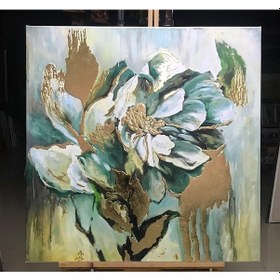 Resim Varak Işlemeli Yeşil Yapraklı Beyaz Çiçekli Kanvas Tablo 