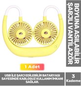 Resim Carlburn Premium Sessiz Sarı Eller Serbest Boyuna Asılabilir Şarjlı 3 Kademeli Vantilatör Klima Soğutucu Fan 