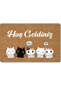 Resim Yavru Kedicikler Temalı Coco Görünümlü Dekoratif Dış Kapı Önü Ve Iç Mekan Paspası Gümüş 