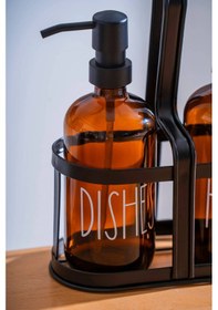 Resim Morponi Metal Stantlı 2'li Cam Sabunluk&deterjanlık Hands-dishes Amber 500 Ml + 500 Ml Amber 