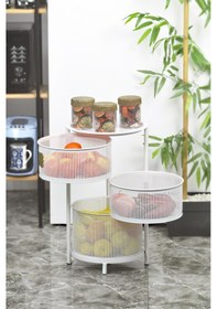 Resim Tezgah Üstü 3 Katlı Metal Açılır Kapanır Paslanmaz Sebzelik Beyaz 