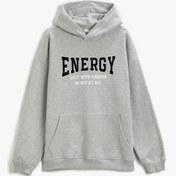 Resim Şardonlu Kapşonlu Sweatshirt Slogan Baskılı Cep Detaylı 