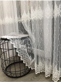 Resim Tül Perde Samdaç Desen Brode Işlemeli Tül Ekru 