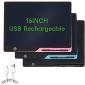 Resim 16 inç / 41 cm USB Şarj Edilebilir LCD Yazı Tahtası, Tip-C Şarjlı Yazı Tahtası Eğitici Doğum Günü Hediyesi Paskalya Hediyesi 