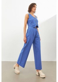 Resim Stella Pulvis Mavi Keten Yüksek Bel Wide Leg Pantolon Mavi 