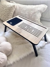 Resim markentegra Katlanır Ayaklı Laptop Sehpası - Tablet ve Telefon Bölmesi 