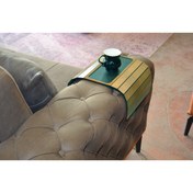 Resim ARKITEKT EX Ahşap Katlanır Portatif Yan Sehpa Kaydırmaz Deri Yüzeyli Xl 50cmx27.8cm Meşe Renk Orta Siyah Deri 