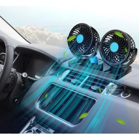 Resim Üniversal Oto Ofis Araç Içi Torpido Üstü Vantilatör Çift Başlıklı Çakmaklık Girişli 2 Kademeli Soğutucu Fan 360° Dönebilen Ultra Sessiz Araç Fanı 12V Mavi ONV54 