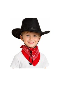 Resim Çocuk Kovboy Şapka Siyah &amp Kırmızı Bandana Fular Seti - Elm-01-762698 