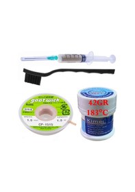 Resim Solder Paste Kimei 183c Uyumlu Krem Lehim 42 Gr Sıvı Lehim Ve Flux Lehim Toplama Fırça Seti 1,5 Mm 4'lü St 