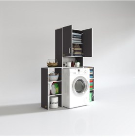 Resim Kenzlife Çamaşır Makinesi Dolabı Sinemmaks Gri 180 096 30 Banyo Kapaklı Arkalıklı Raflı Çok Renkli 