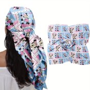 Resim 1 adet Disney Mickey & Minnie Mouse Karikatür Bandana - 88.9cm Pembe ve Mavi Kare Eşarp, Kadınlar ve Erkekler için Yumuşak Polyester Boyun Örtüsü, Moda Aksesuar Hediye, Tüm Mevsimler İçin Kullanılabilir, Uyku Giyim Aksesuarı | Eğlenceli Desenli Eşarp | Rahat Uygunluk 