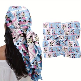 Resim 1 adet Disney Mickey & Minnie Mouse Karikatür Bandana - 88.9cm Pembe ve Mavi Kare Eşarp, Kadınlar ve Erkekler için Yumuşak Polyester Boyun Örtüsü, Moda Aksesuar Hediye, Tüm Mevsimler İçin Kullanılabilir, Uyku Giyim Aksesuarı | Eğlenceli Desenli Eşarp | Rahat Uygunluk 