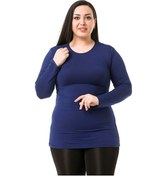 Resim Büyük Beden Bisiklet Yaka Uzun Kollu Viskon Lacivert Body 