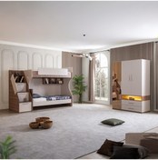 Resim Ranza, Milano Genç Odası Takımı Çift Kişilik Modern Ranza + Üç Kapaklı Modern Dolap Beyaz - Ceviz 