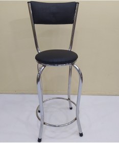 Resim Sandalye Bar Tipi Yüksek Model 1adet Siyah Suni Deri Döşem Metal Transmisyon Çelik Nikelaj El Yapım 