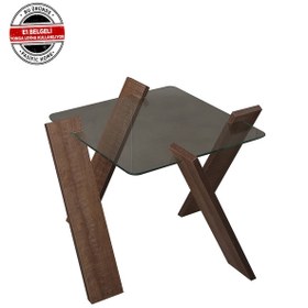 Resim Roman Cam Yan Sehpa Mini Koyu Meşe / Çiçeklik Sehpa 