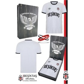 Resim Beşiktaş Orijinal Lisanslı Nostalji Beyaz Forma + Bileklik Set Hediyelik Ahşap Kutulu Beyaz - Sarı 