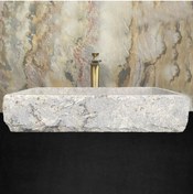 Resim SİPAHİMARBLE Gümüş Traverten Ince Kenar Dikdörtgen Lavabo 