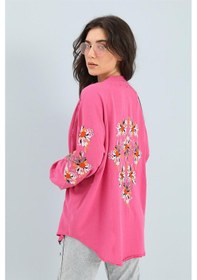Resim Wpr Kimono Reglan Kol Nakışlı Keten - Fuşya-fuşya Fuşya 