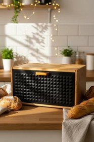 Resim Amandus Lignum - Bambu Ekmeklik Ekmek Saklama Kabı Ekmek Kutusu Ekmek Sepeti Siyah 34 x 20 