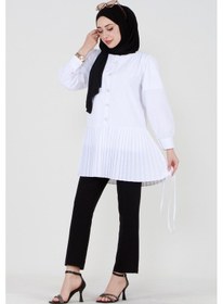 Resim Sevitli Eteği Piliseli Önü Düğmeli Tunik-beyaz-3514-beyaz Beyaz 