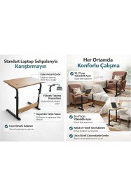 Resim TNO Laptop Sehpası, Çalışma Masası, Yan Sehpa | Yükseklik Ayarlı, Ergonomik, Taşınabilir | Ev & Ofis - Atlantik Çam - 60x40 