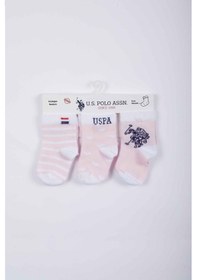 Resim U.S. Polo Assn. U S Polo Assn Lisanslı Striped Açık Pembe Kız Bebek Çorap Pembe 