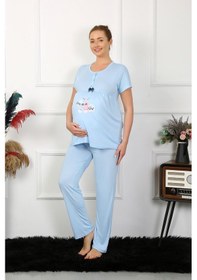 Resim Akbeniz Kadın Kısa Kol Hamile Lohusa Pijama Takımı Mavi 45210-mavi 