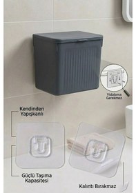 Resim Banyo Çöp Kovası Ve Klozet Fırçası Duvara Yapıştırmalı Antrasit 