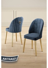 Resim Canisa Mara Serisi 1 Adet Antrasit Mutfak Sandalyesi Gold Kaplama Metal Ayak 1. Sınıf Babyface Kumaş Antrasit Sandalye Gold Ayak 